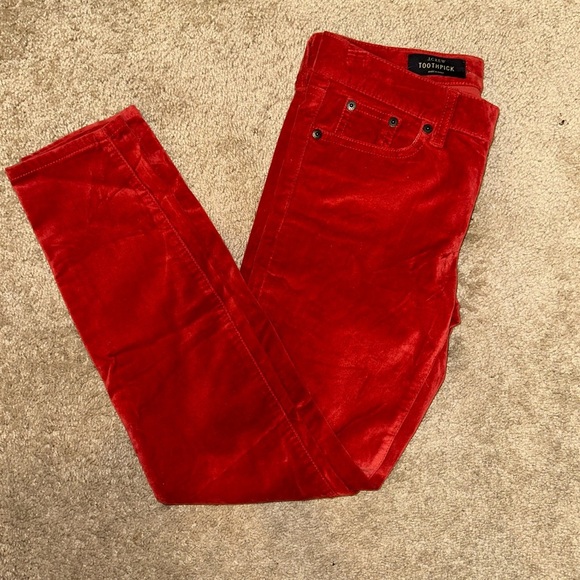 J. Crew Red Velvet Toothpick Pants Women's Size 24 - Picture 4 of 10